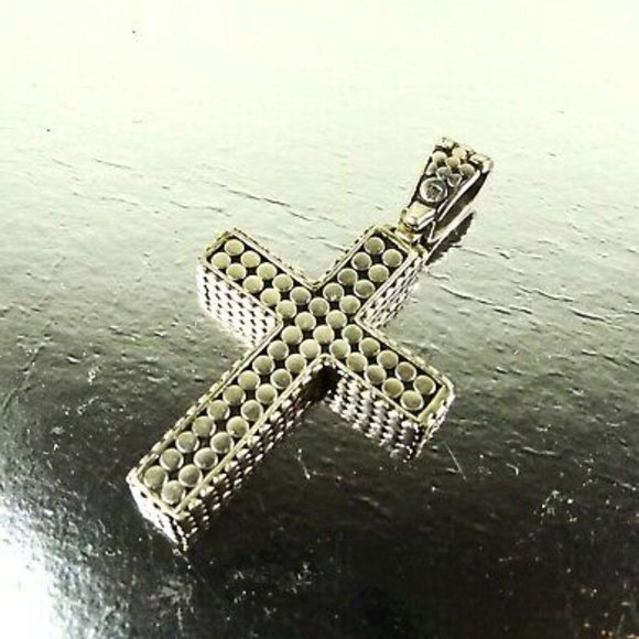 JOHN HARDY Sterling Silver 18K Gold Cross Reversible Pendant & Chain Necklace - Picture 5 of 12